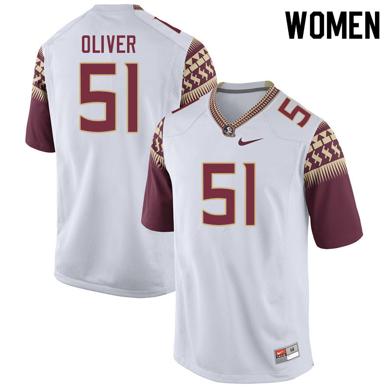 Women #51 Chase Oliver Florida State Seminoles College Football Jerseys Sale-White